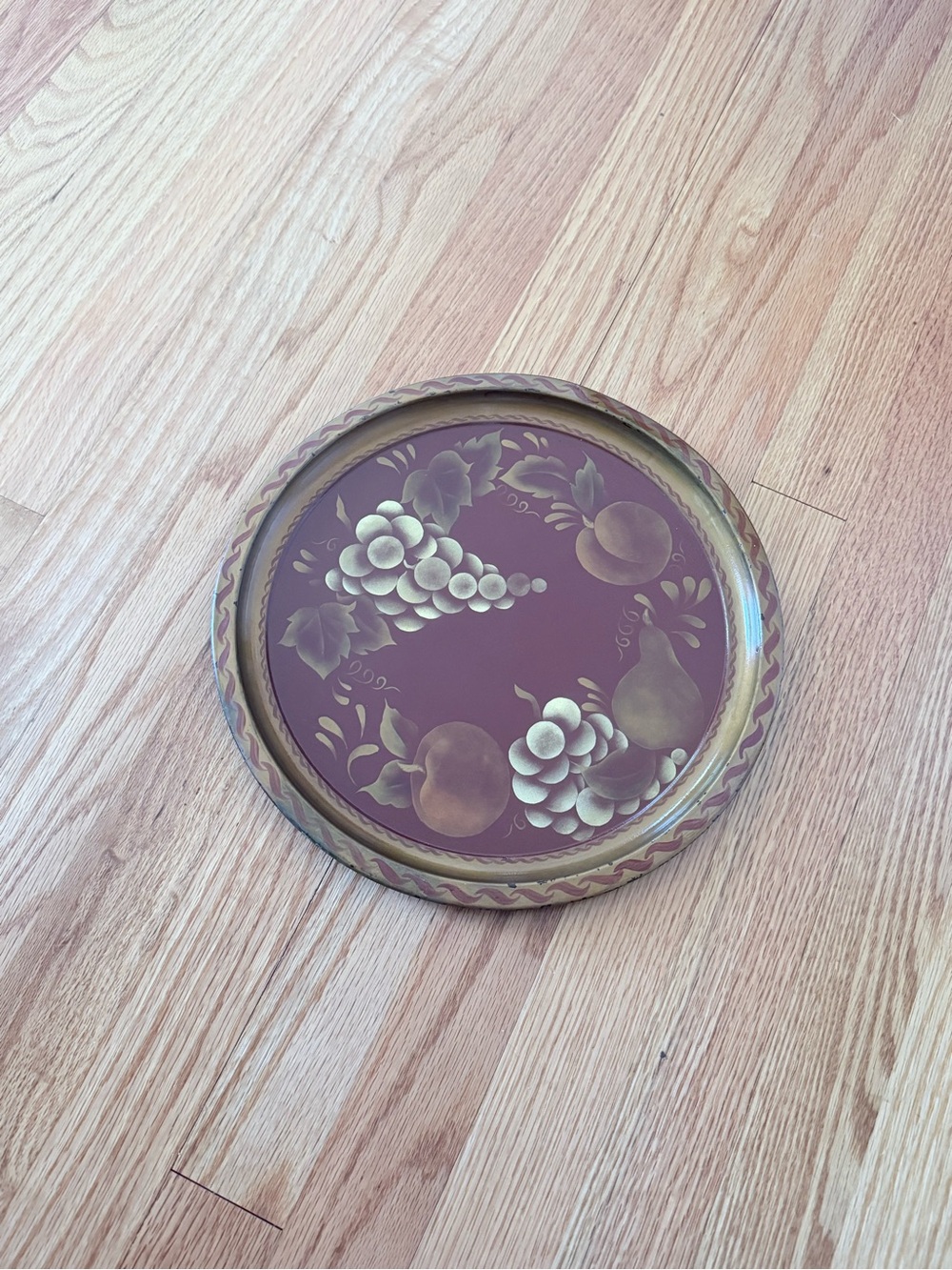 Vintage Mid Century Metal Toleware Fruit Design Decorative Tray